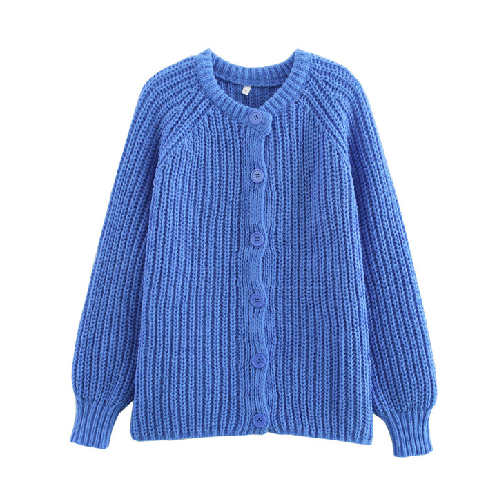 Women chunky knitted raglan cardigan with balloon sleeves and full button placket Mune Fashion