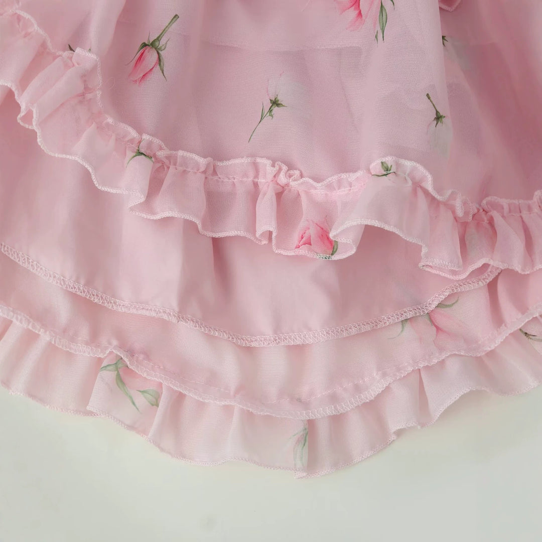 Women's Romantic Chiffon Mini Dress with Waist Cutouts, Ruffles and Puff Sleeves Mune Fashion