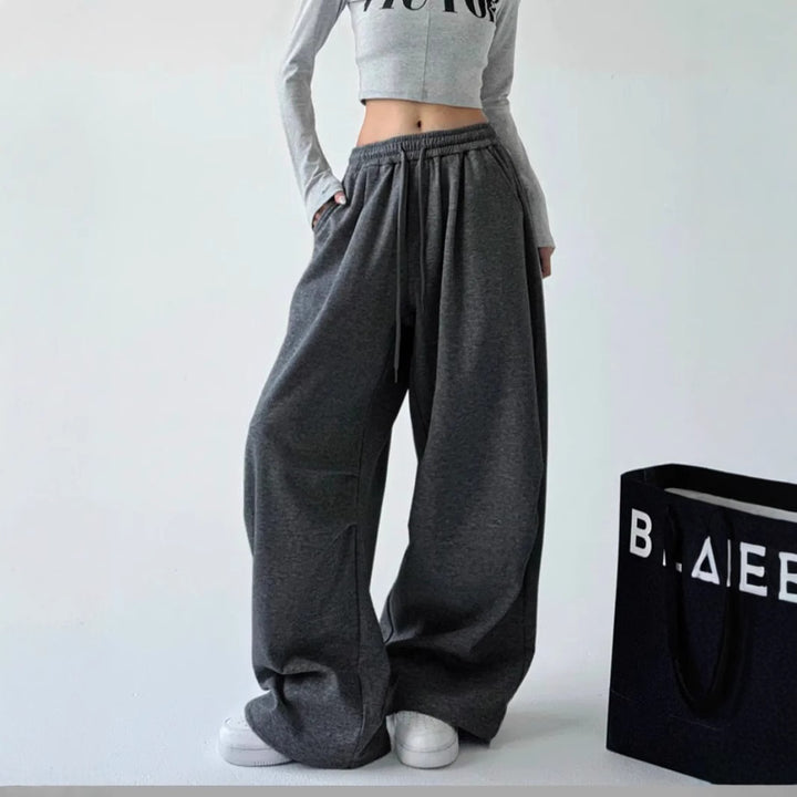 Women wide high waist lounge pants made of soft cotton blend with drawstring and side pockets Mune Fashion