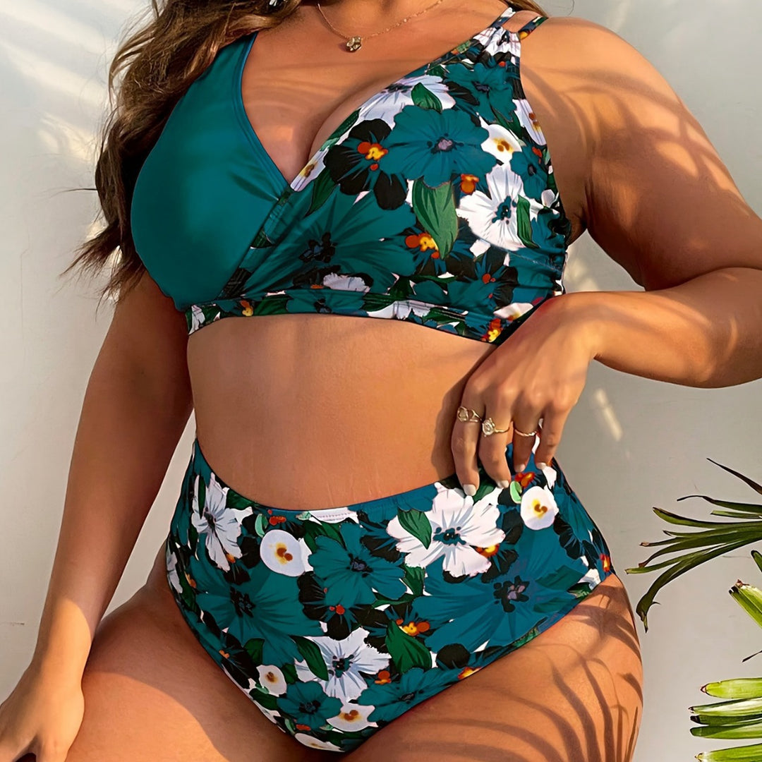 Women's High-Quality Bikini Set with Romantic Floral Print and Comfortable High Cut Mune Fashion