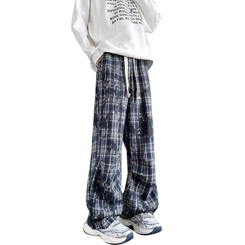 Men's wide checkered flannel pants with drawstring in baggy cut Mune Fashion