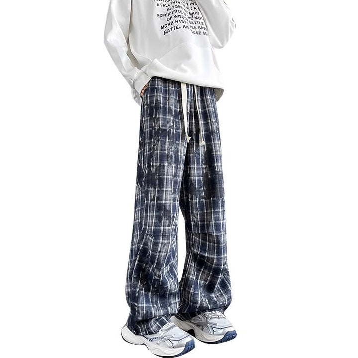 Men's wide checkered flannel pants with drawstring in baggy cut Mune Fashion