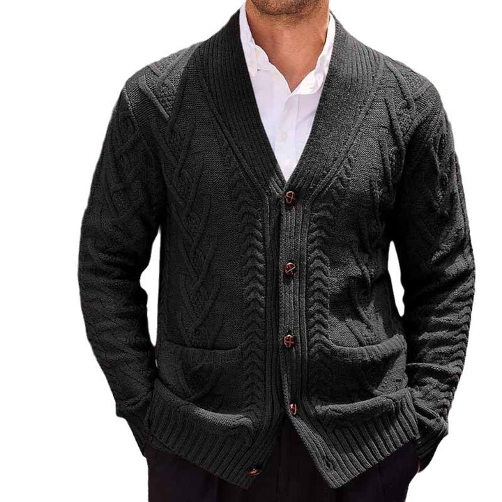 Men's cable knit cardigan with shawl collar and patch pockets Mune Fashion