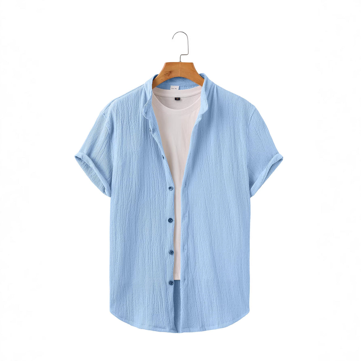 Men's lightweight wrinkle structure overshirt with rolled-up sleeves relaxed overshirt silhouette Mune Fashion