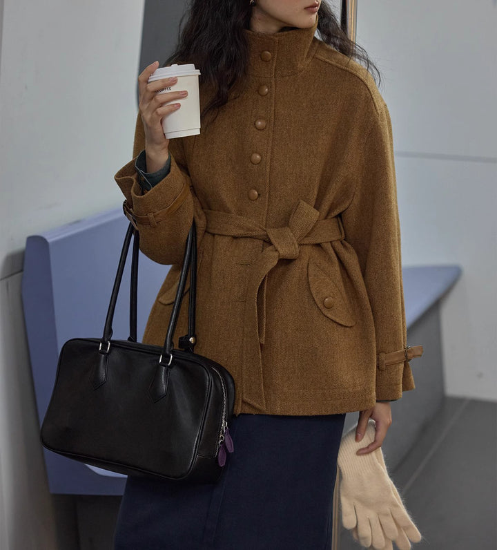 Women's Elegant and Comfortable Wool Jacket with High Collar Drune