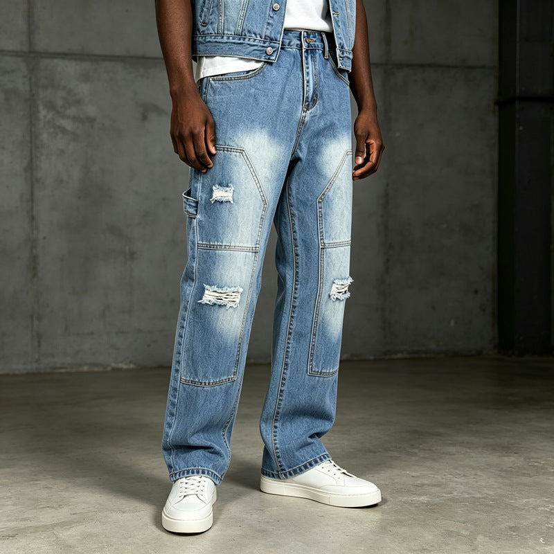 Men's Casual Cargo Jeans with Ripped Details Mune Fashion