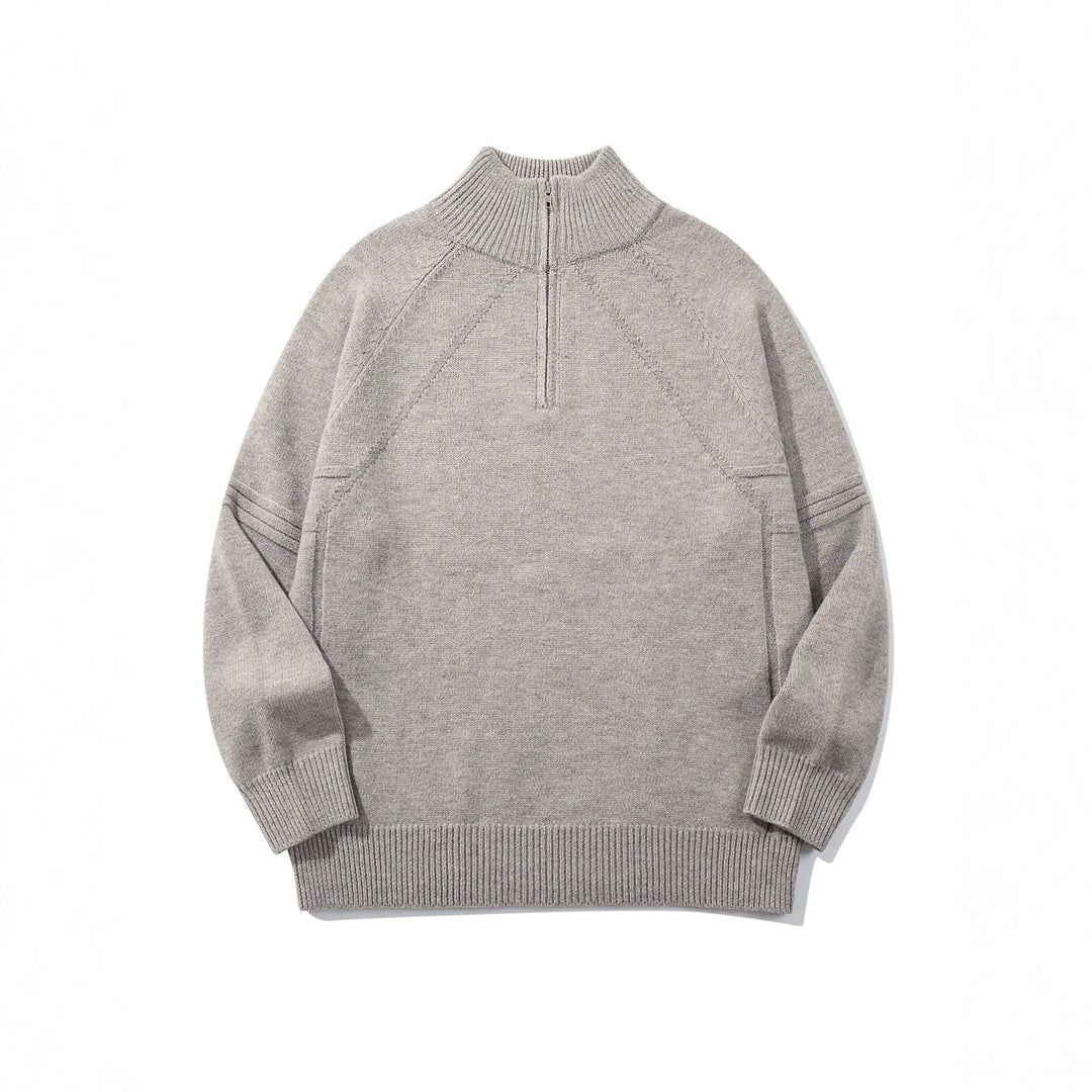 Unisex Halfzip Knit Sweater with High Ribbed Collar and Raglan Sleeves Mune Fashion