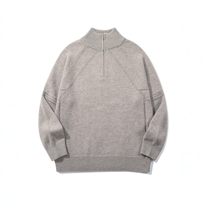 Unisex Halfzip Knit Sweater with High Ribbed Collar and Raglan Sleeves Mune Fashion