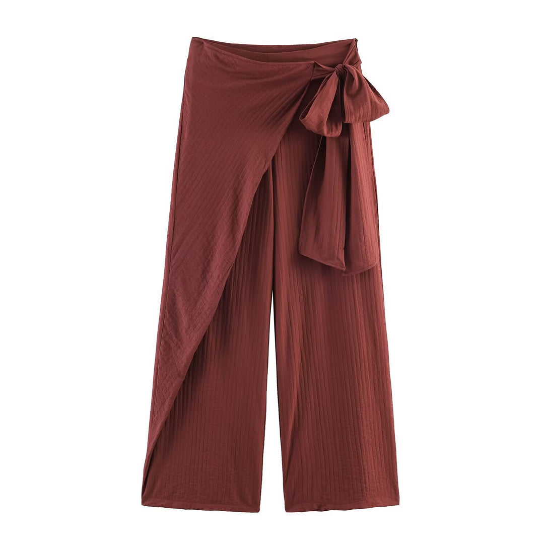 Women Wide High-Waist Palazzo Pants with Wrap Skirt Look and Waist Tie Mune Fashion