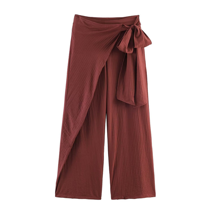 Women Wide High-Waist Palazzo Pants with Wrap Skirt Look and Waist Tie Mune Fashion