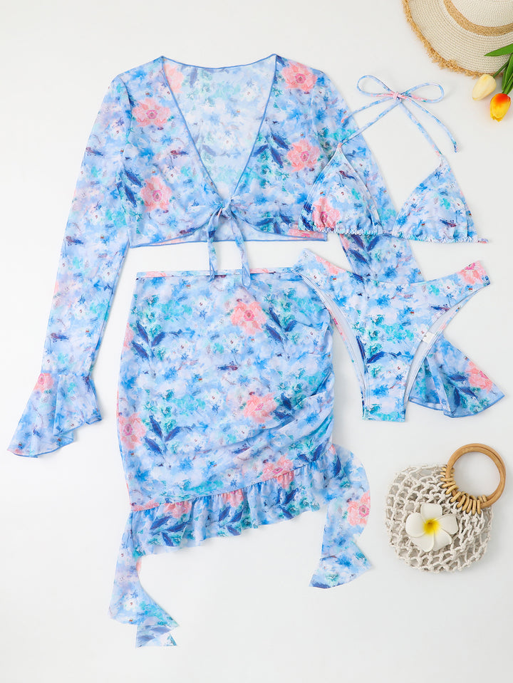 Women's bathing set with floral design, short top and wrap skirt Mune Fashion