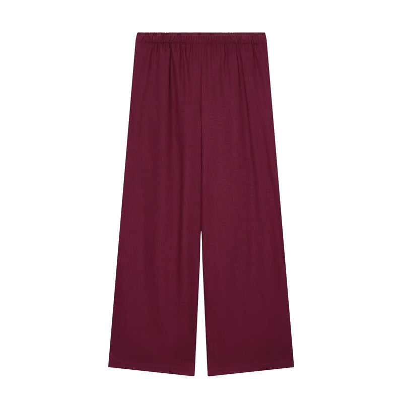 Women's Wide Palazzo Trousers with Elastic Waistband and Flowing Linen Mix Mune Fashion
