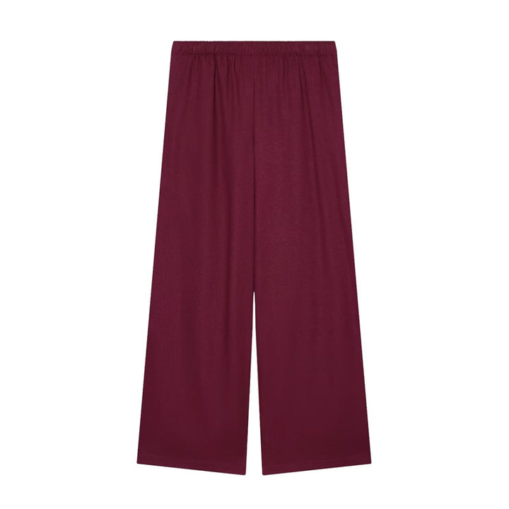 Women's Wide Palazzo Trousers with Elastic Waistband and Flowing Linen Mix Mune Fashion
