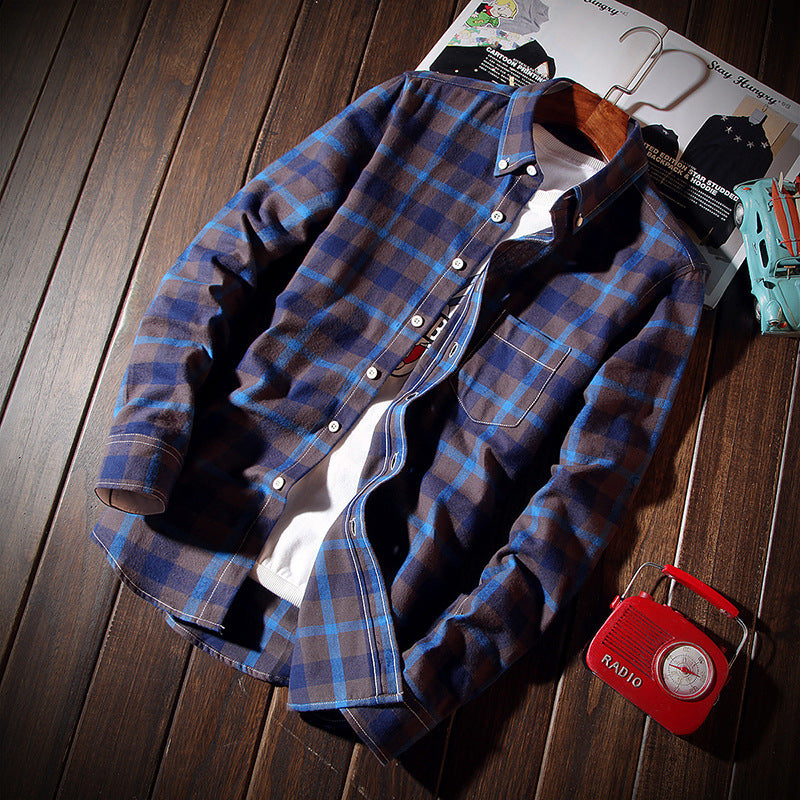 Men's casual checked cotton flannel shirt with button-down collar, chest pocket, and rounded hem Mune Fashion