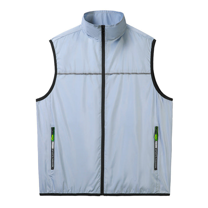 Men's lightweight short sleeve vest with stand-up collar, water-repellent nylon blend and zippered pockets Mune Fashion