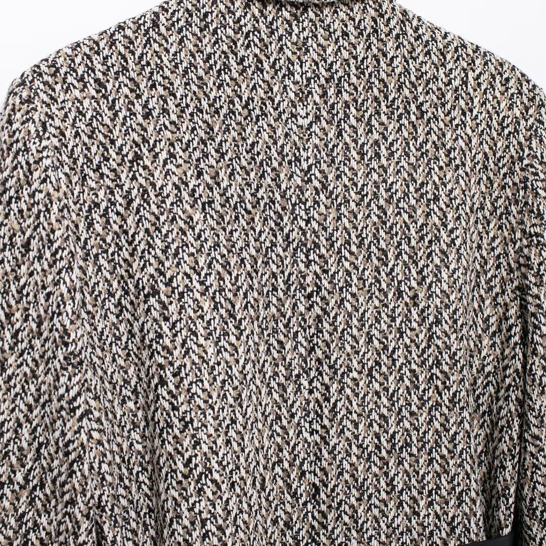 Women's Midi Length Boucle Tweed Blazer Jacket with Faux Leather Belt Mune Fashion