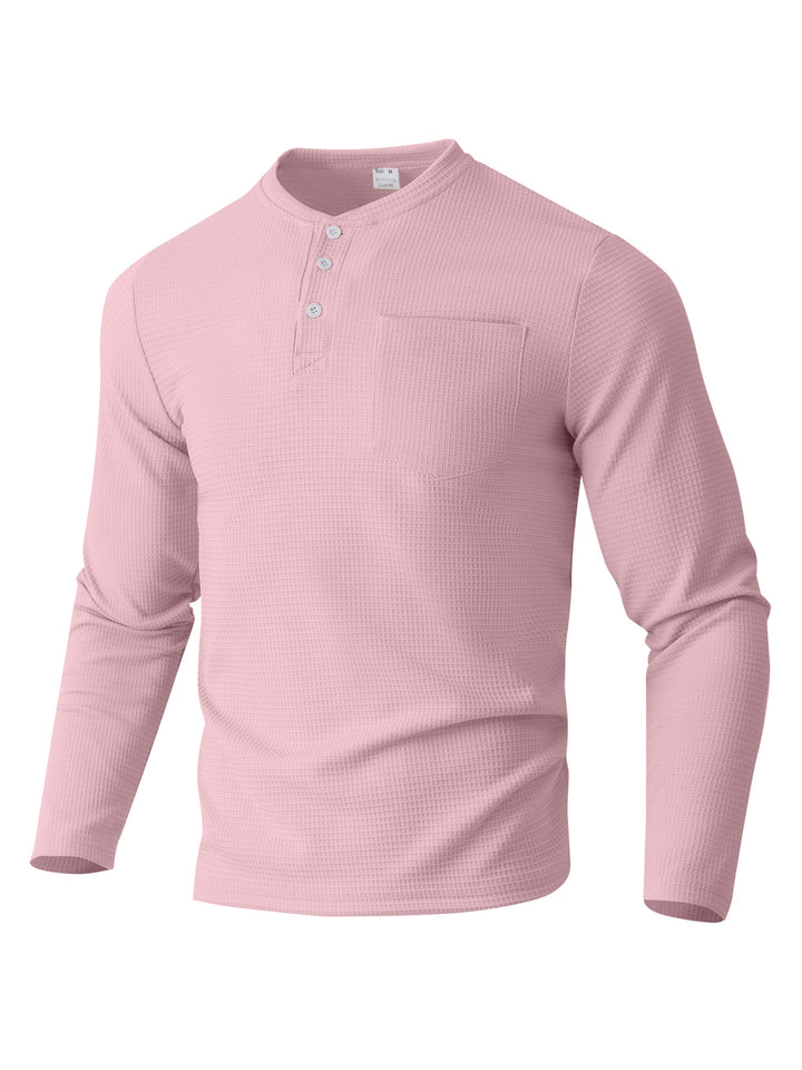 Men's long sleeve Henley with waffle structure and chest pocket thermal long sleeve shirt Mune Fashion