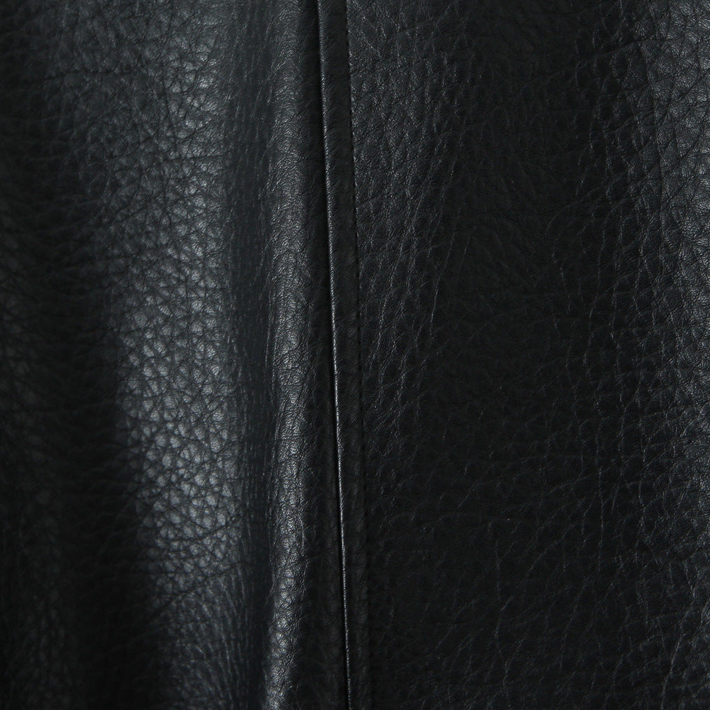 Women's Oversized Leather Look Coat with Textured Surface and Wide Lapels Mune Fashion