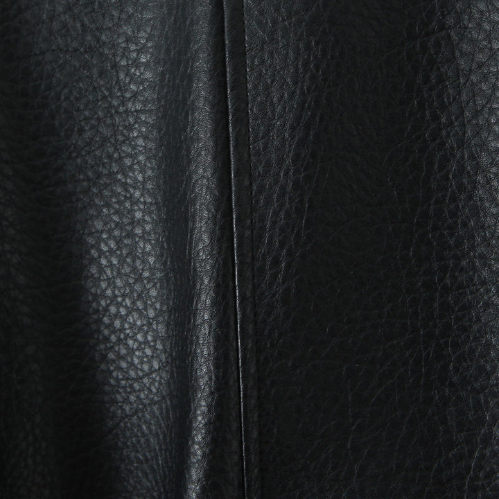 Women's Oversized Leather Look Coat with Textured Surface and Wide Lapels Mune Fashion