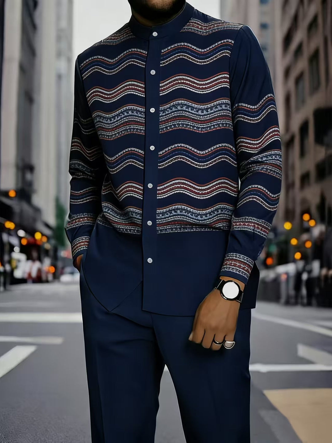 Men's Elegant Long Sleeve Shirt with Unique Texture Pattern Mune Fashion