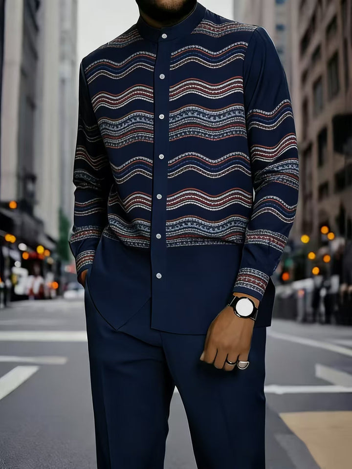 Men's Elegant Long Sleeve Shirt with Unique Texture Pattern Mune Fashion