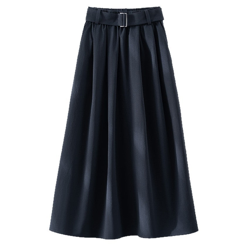 Women's Mid-length A-line Skirt with High Waist, Pleats and Waist Belt Mune Fashion