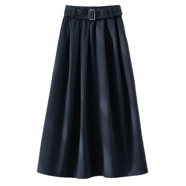 Women's Mid-length A-line Skirt with High Waist, Pleats and Waist Belt Mune Fashion