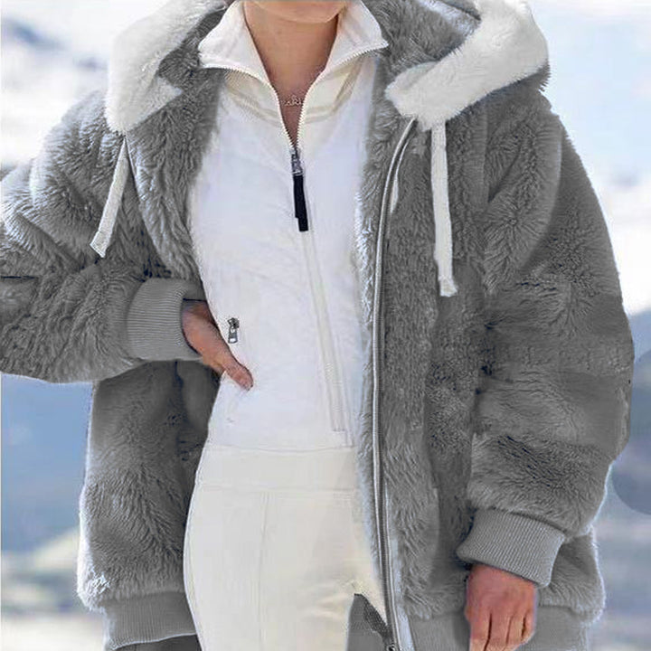 Women's cozy hooded teddy jacket with padded lining and ribbed cuffs Mune Fashion