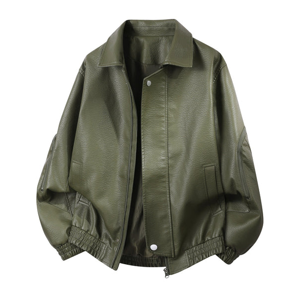 Men's oversized faux leather blouson with elastic hem and concealed zipper Mune Fashion