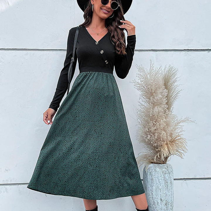 Women's Elegant Maxi Dress with V-Neck and Waist Belt Mune Fashion