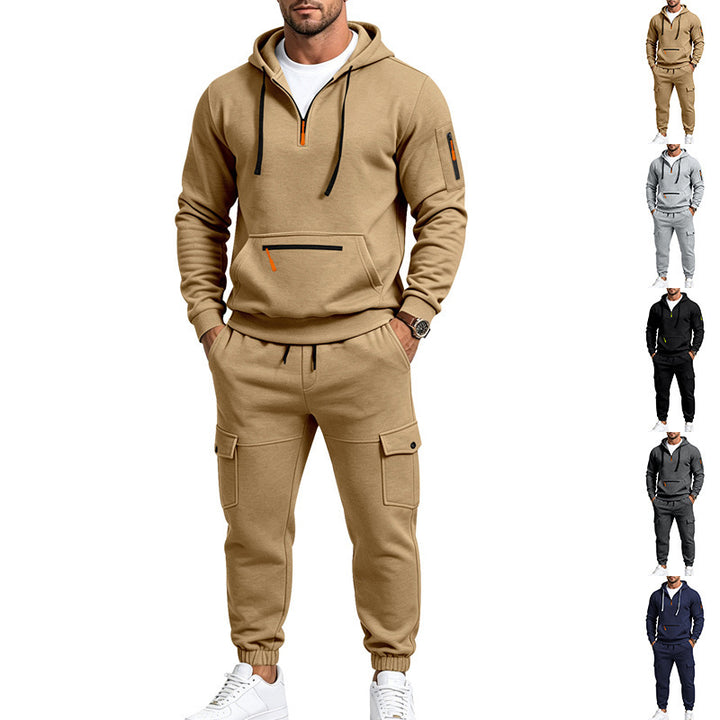 Men's Cargo Jogging Set with Hood, Half Zipper and Multi Pockets Mune Fashion