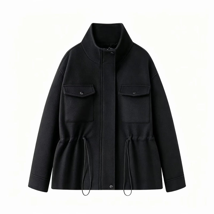 Women's fitted parka jacket with high stand-up collar, drawstring waist and applied flap pockets Mune Fashion