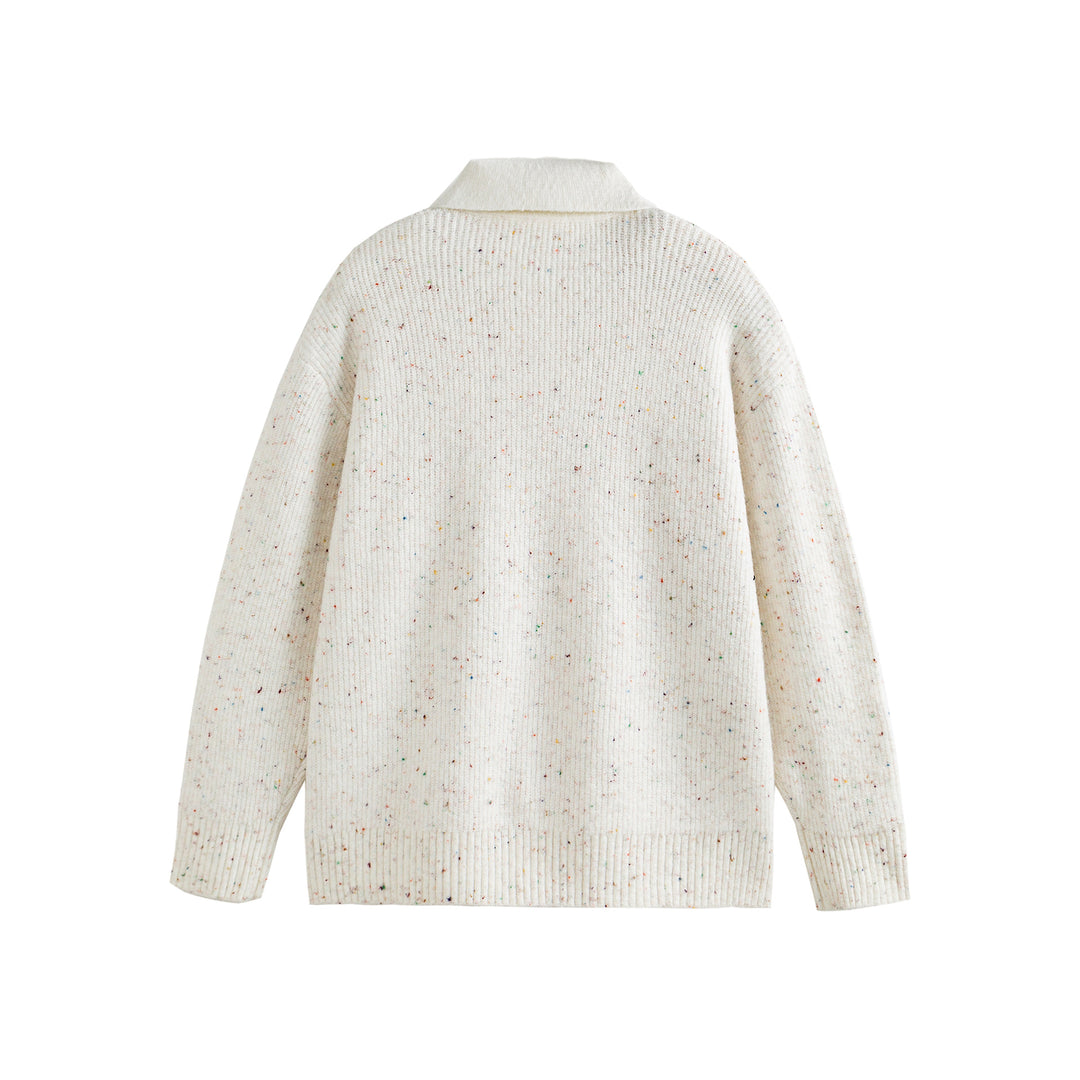 Women's knit polo shirt with speckle pattern, ribbed texture and button placket Mune Fashion