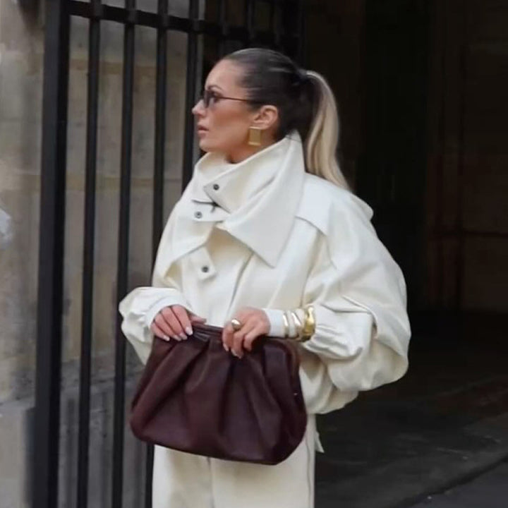 Women's Two-Piece Oversized Jacket and Pleated Pants Set with High Stand Collar Mune Fashion