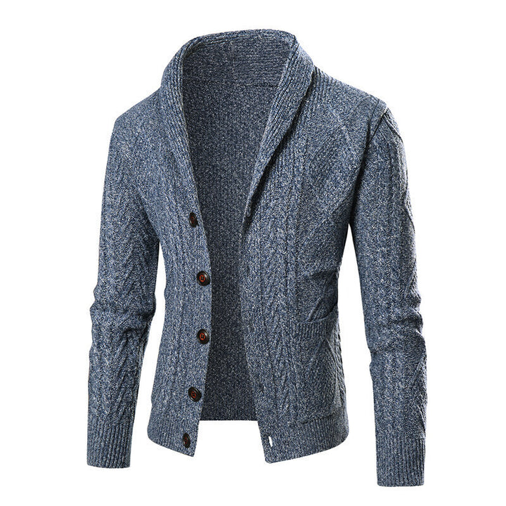 Men's chunky knit cardigan with shawl collar and cable pattern Mune Fashion