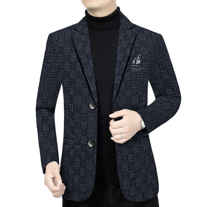 Men's patterned blazer in fine-knit wool blend with subtle logo embroidery Mune Fashion