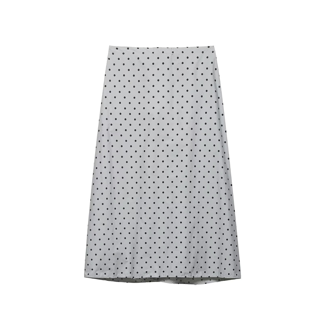 Women Midi Skirt with elastic waistband, pleated look and polka dot pattern Mune Fashion