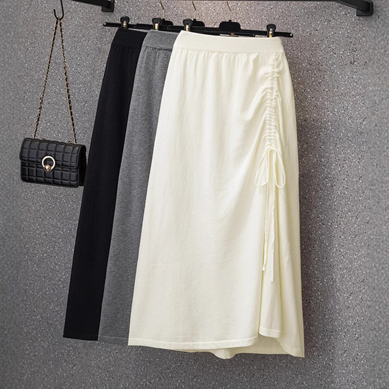 Ladies Long Skirt with Gathering and Drawstring Mune Fashion
