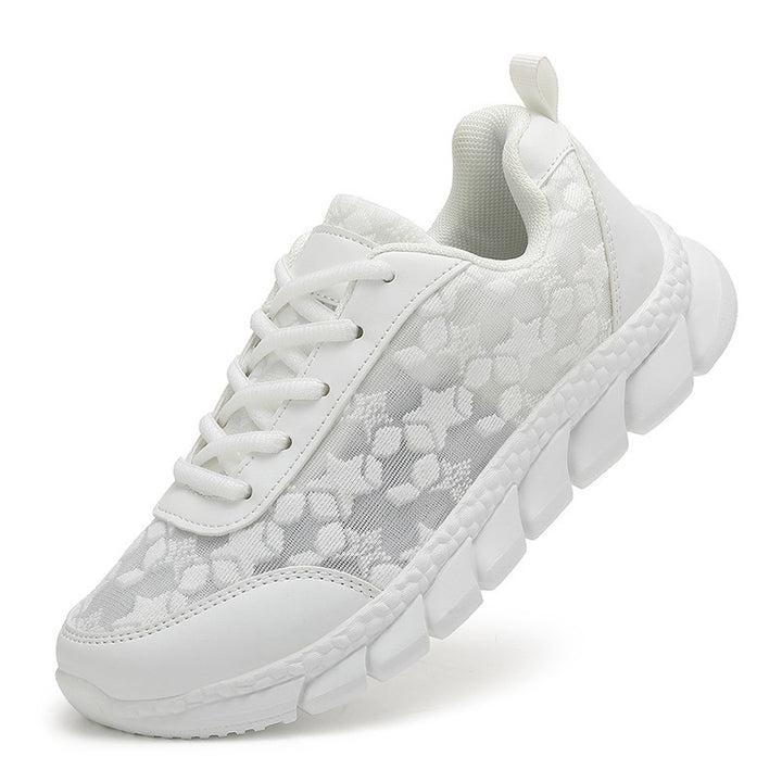 Ladies nan net sneakers with floral cutout pattern, flexible segment sole and cushioned heel collar Mune Fashion
