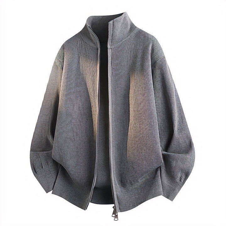 Unisex Loose Knit Blouson with Balloon Sleeves, Waffle Rib Structure and Two-Way Zipper Mune Fashion