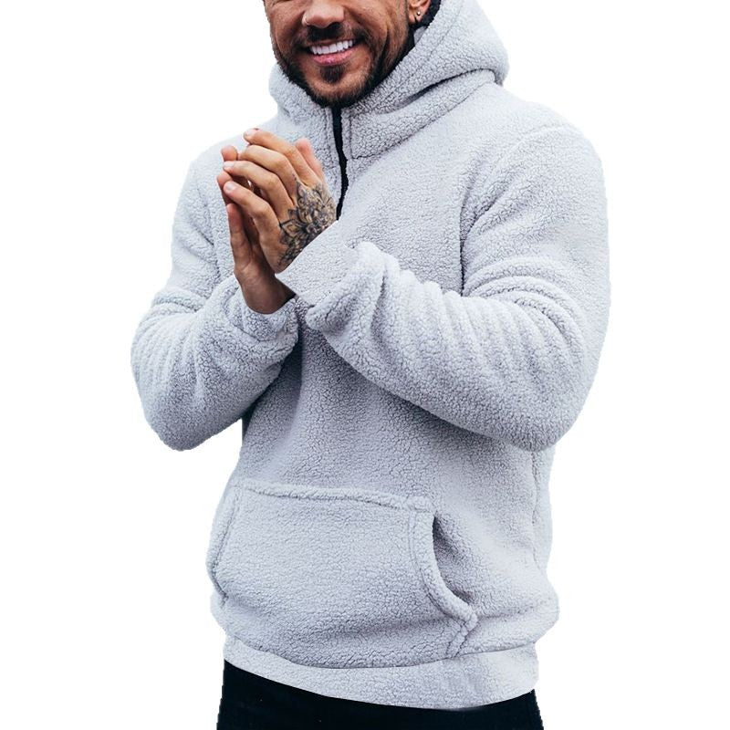 Men's cozy Sherpa hoodie with kangaroo pocket and high collar Mune Fashion