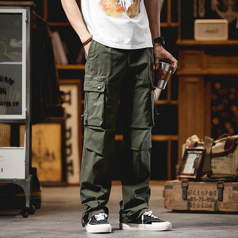 Men's Loose Cotton Cargo Pants with Drawstring Waist, Knee Inserts, and Multifunctional Flaps Mune Fashion