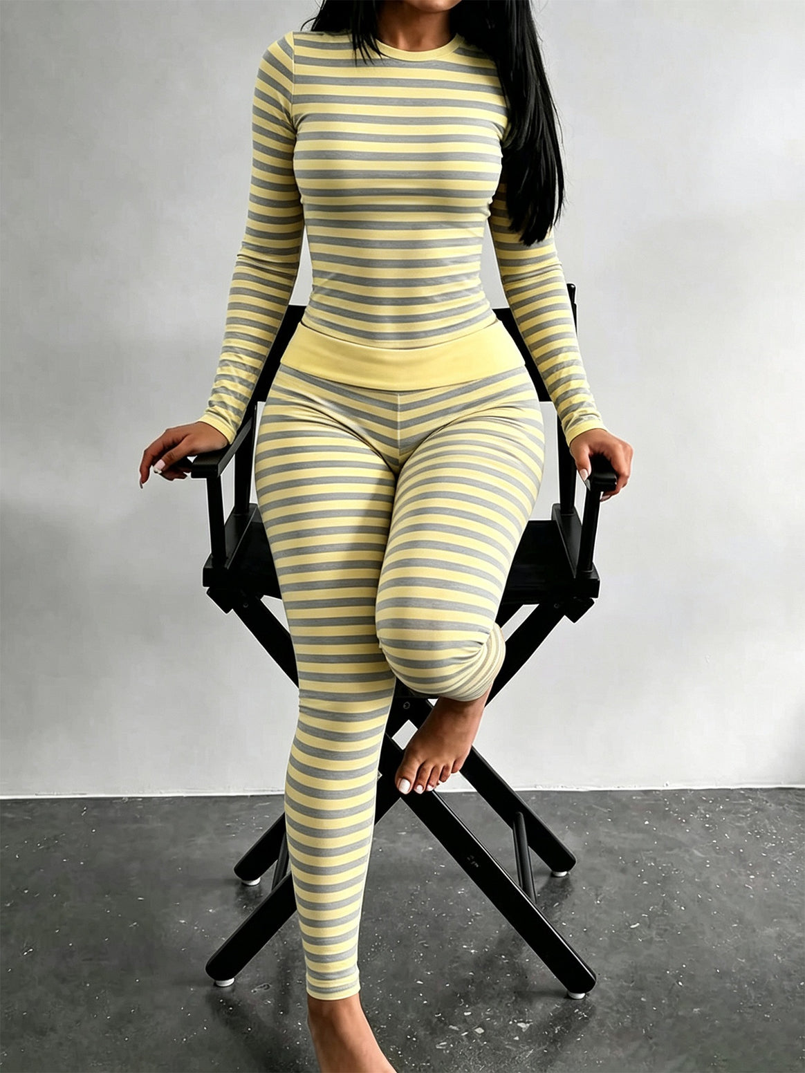 Women Figure-Flattering Stretch Lounge Set with Long Sleeve Top and High-Waisted Leggings Mune Fashion