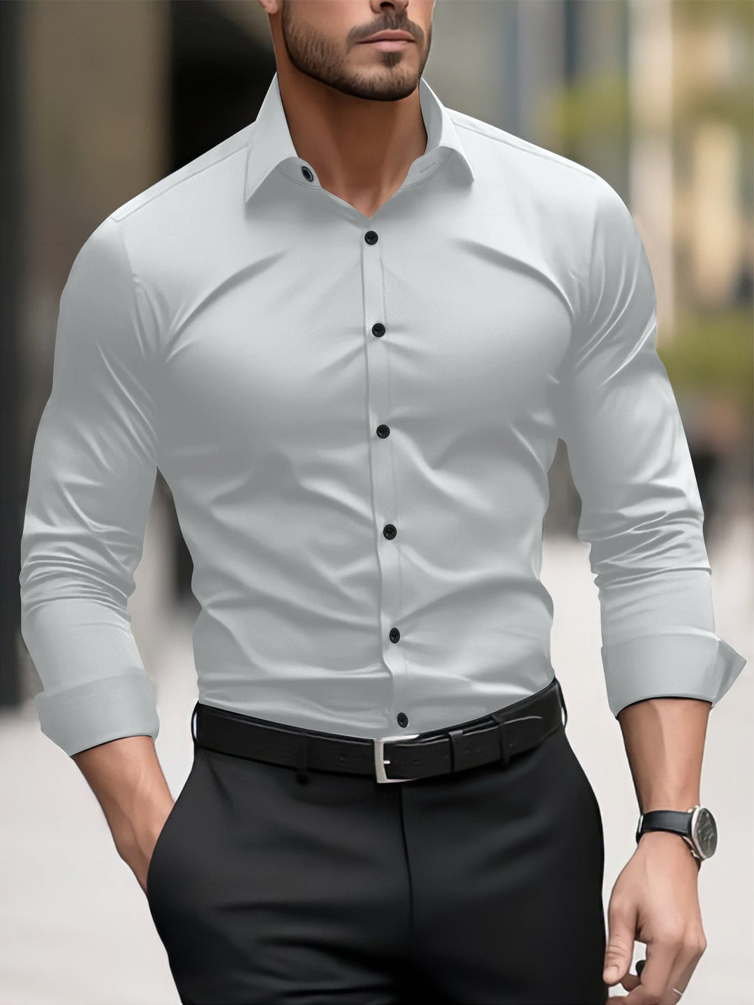 Men's Slim-Fit Long Sleeve Shirt with Modern Cut and Elegant Accents Mune Fashion