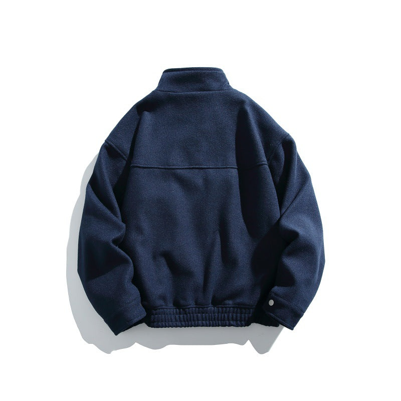 Men's short-cut boxy wool blend blouson with stand-up collar, elastic hem, and zippered chest pocket Mune Fashion