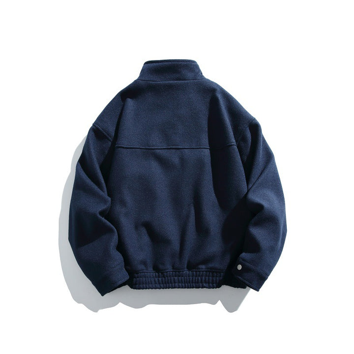 Men's short-cut boxy wool blend blouson with stand-up collar, elastic hem, and zippered chest pocket Mune Fashion