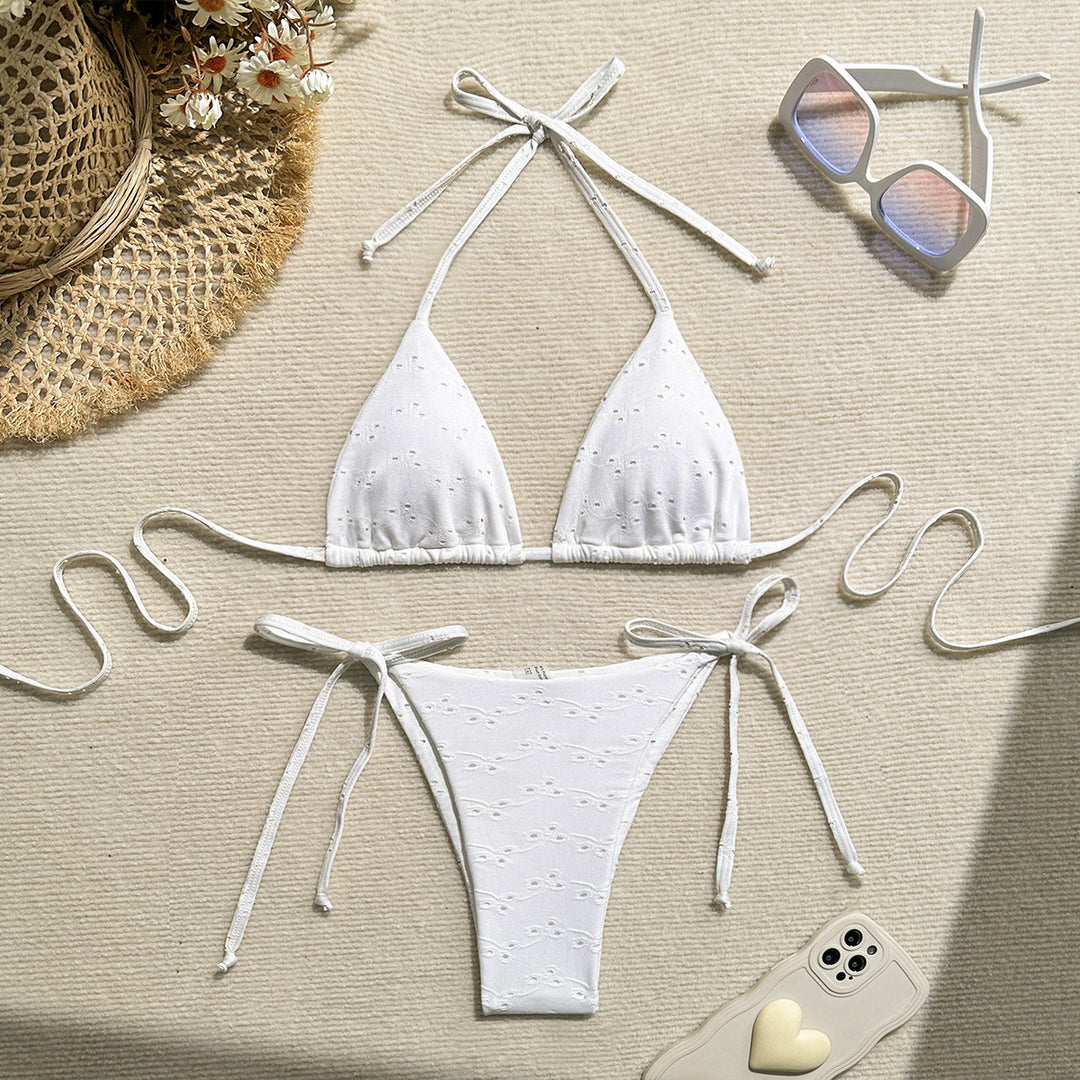 Women's triangle bikini with elastic tying bands and ribbed look Mune Fashion