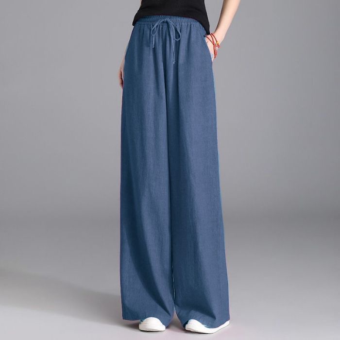 Women's wide Palazzo linen pants with elastic drawstring waistband and side pockets Mune Fashion