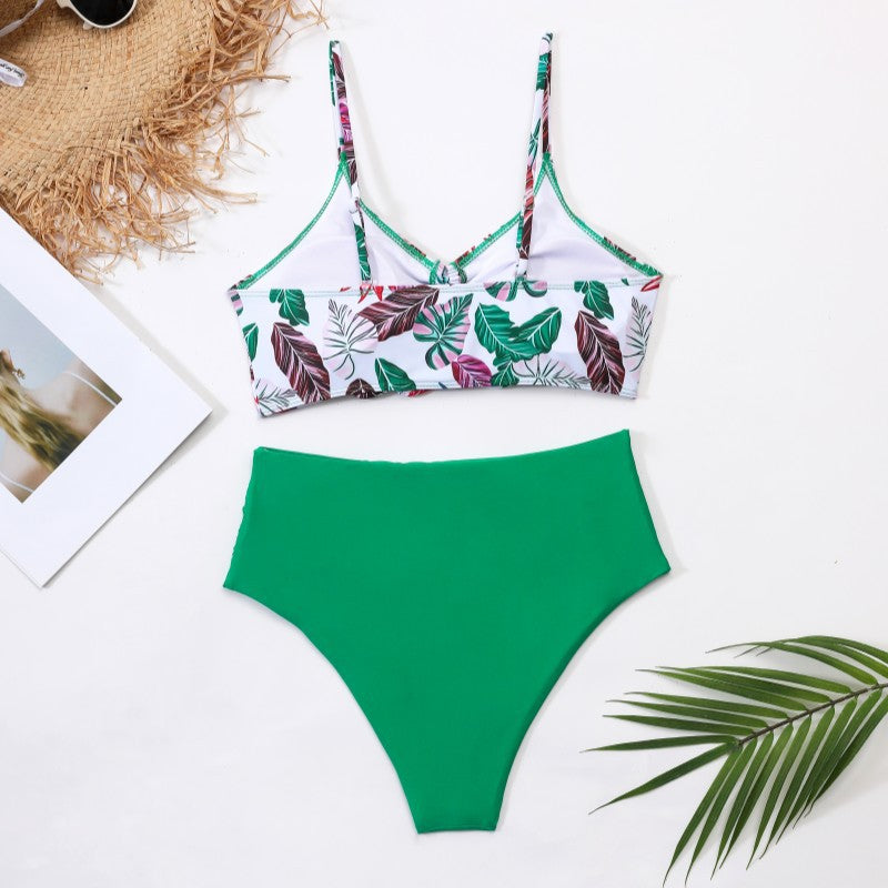 Women's High-Waisted Bikini Set with Floral Top Mune Fashion