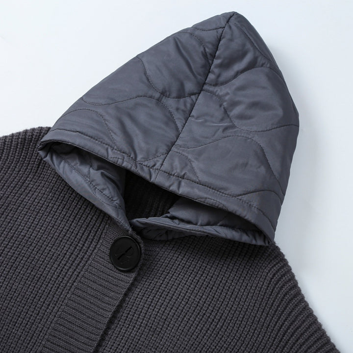 Women's knitted coat with quilted hood and padded pockets Mune Fashion